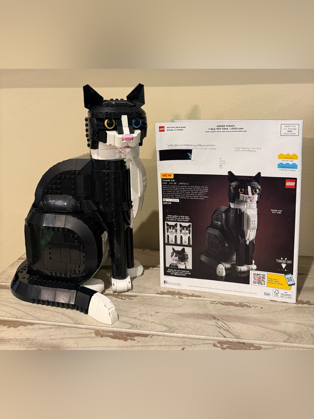 LEGO Ideas Tuxedo Cat 21349 Assembled - Missing 1 Tail Piece - No Box